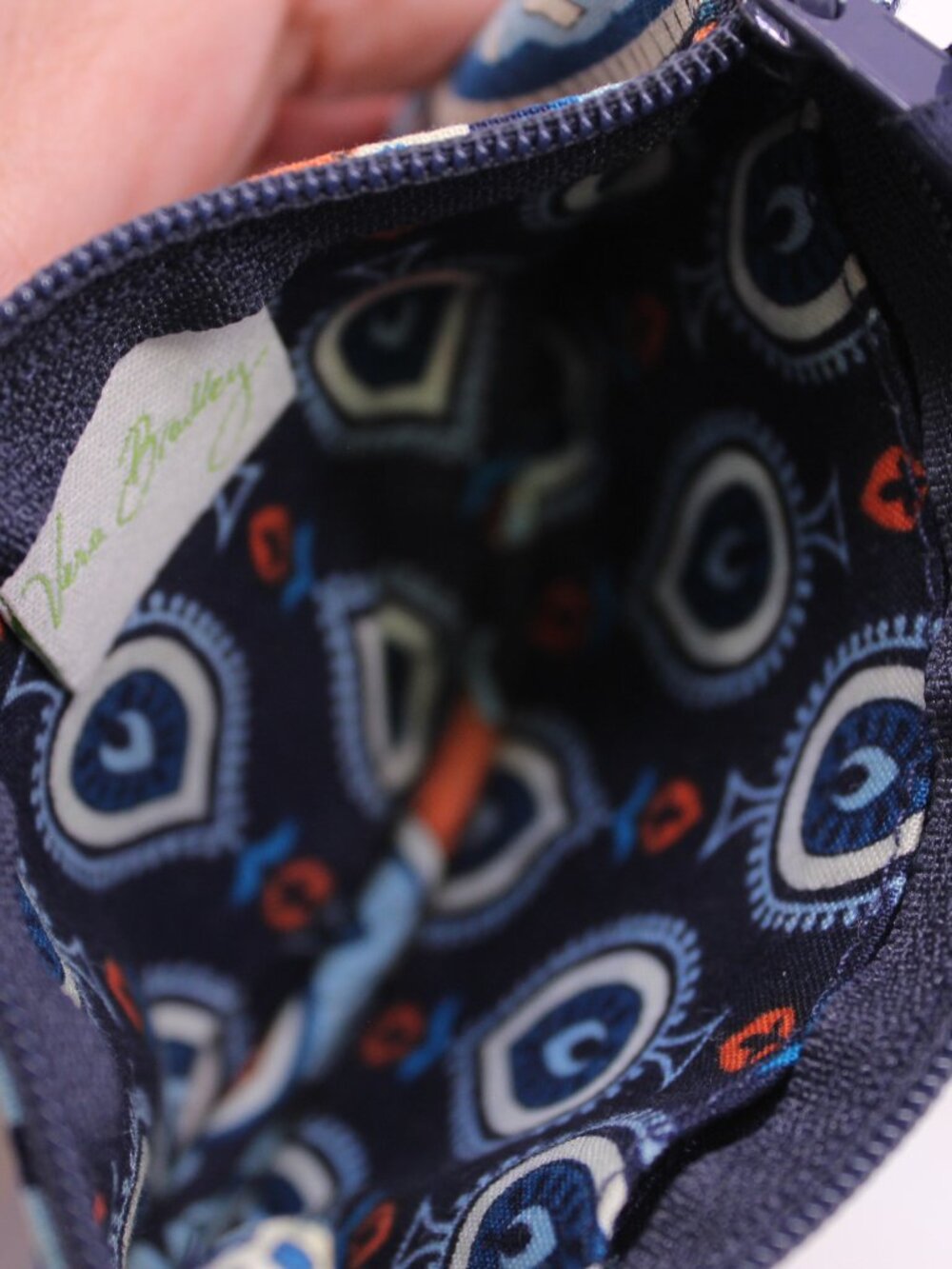 Vera Bradley Id Window & Key Ring Zip Wallet "Retired" Marrakesh Blue Orange - Picture 7 of 9